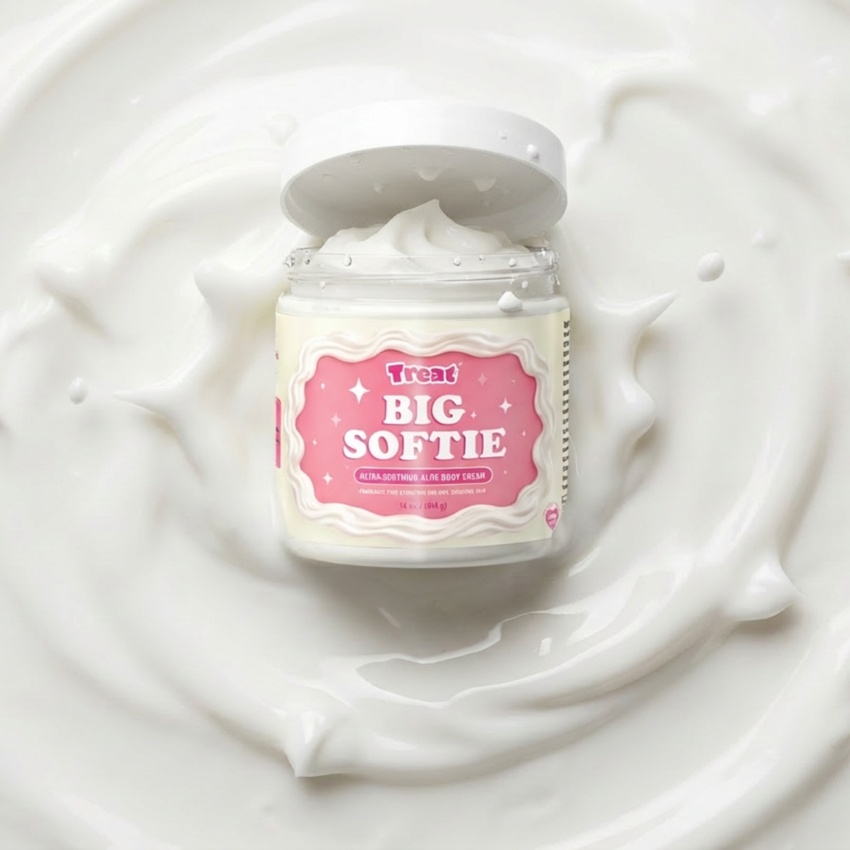Jar of cream labeled 'Big Softie' on a white background
