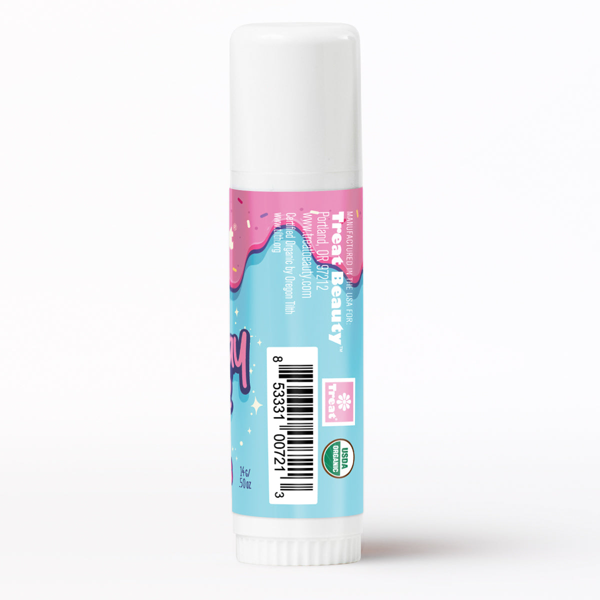 Treat Beauty Birthday Cake Jumbo Organic Lip Balm. Birthday Cake flavored lip balm in a jumbo size tube.